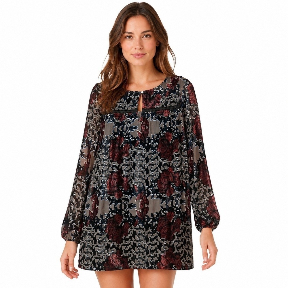 Abercrombie & Fitch Dress Womans Small Burnout Velvet Floral Mini‎ Long Sleeve